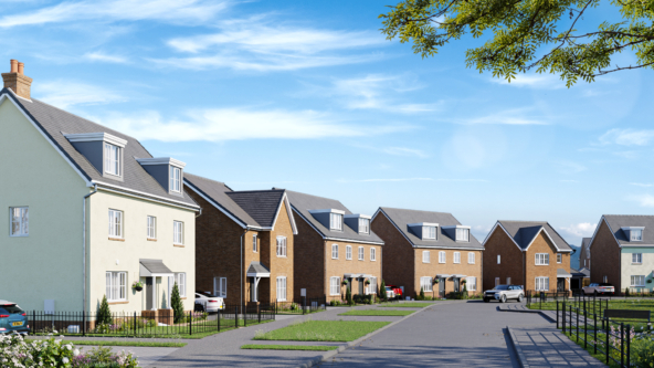 Front view of neighbourhood of houses on a sunny day