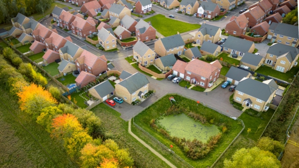 Birds eye view of houses