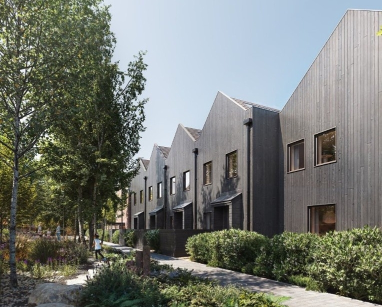 Large grey houses lined up